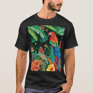 Tropical Parrot: Exotic Floral Background. T-Shirt