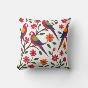 Tropical Parrot Garden Illustration Cushion