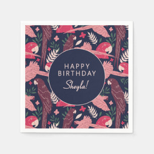 Tropical Parrot Happy Birthday Party Custom  Napkin