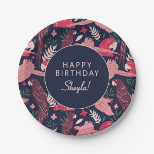 Tropical Parrot Happy Birthday Party Custom  Paper Plate