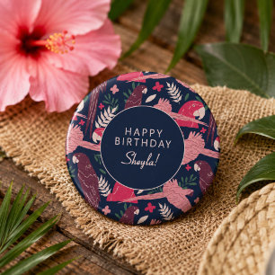Tropical Parrot Happy Birthday Sheyla Custom  3 Cm Round Badge