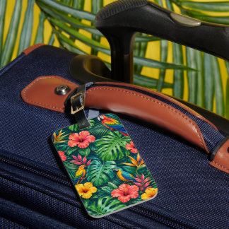 Tropical Parrot Hibiscus Luggage Tag