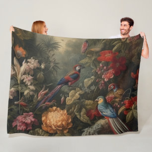 Tropical Parrot Jungle Canopy Botanical Art Fleece Blanket