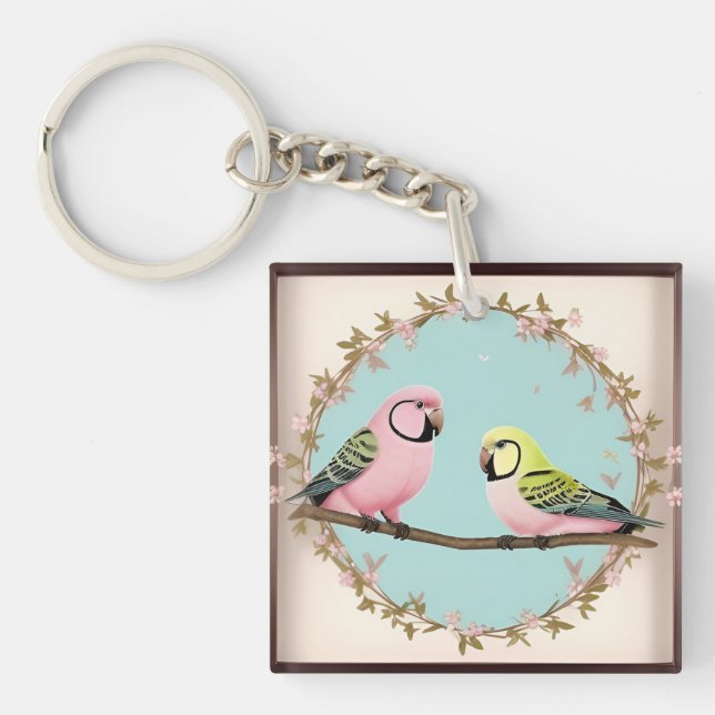 🦜 Tropical Parrot Pair Branch Charm 🦜 Key Ring (Front)