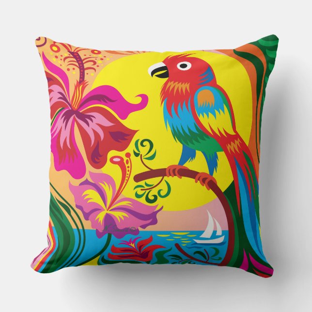 Tropical Parrot Paradise Cushion (Front)