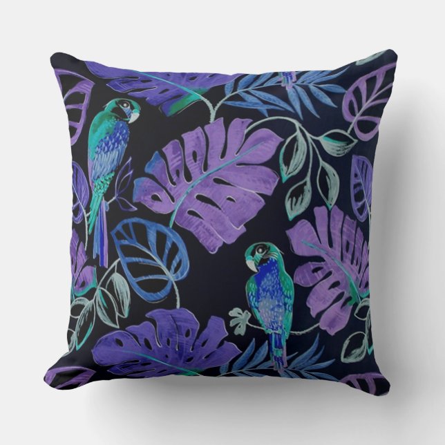 Tropical Parrot Paradise Throw Pillow (Front)