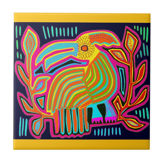 Tropical Parrot - Red Orange Yellow Blue Ceramic Tile (Front)