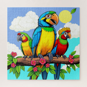 Tropical Parrot Trio Jigsaw Puzzle