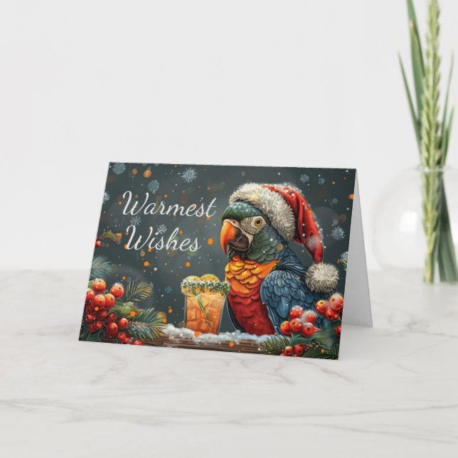 Tropical Parrot Winter Holiday Christmas Card  (Front)