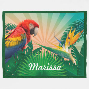 Tropical Parrot WIth Personalised Name or Quote Fleece Blanket