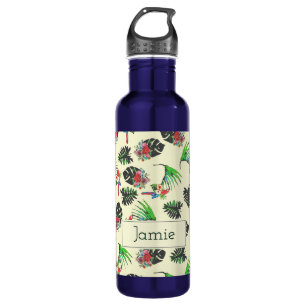 Tropical Parrots and Floral Pattern Personalised 710 Ml Water Bottle