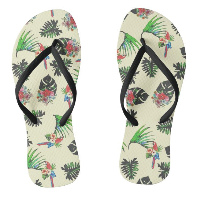 Tropical Parrots and Floral Pattern Thongs (Footbed)