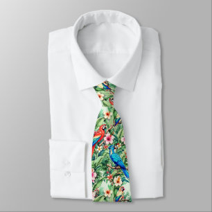 Tropical Parrots and Hibiscus in the Jungle Tie