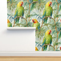 Tropical Parrots Birds Jungle Palm Leaves