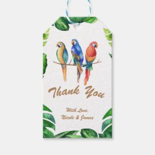 Tropical Parrots Birds & Leaves Birthday Party Gift Tags
