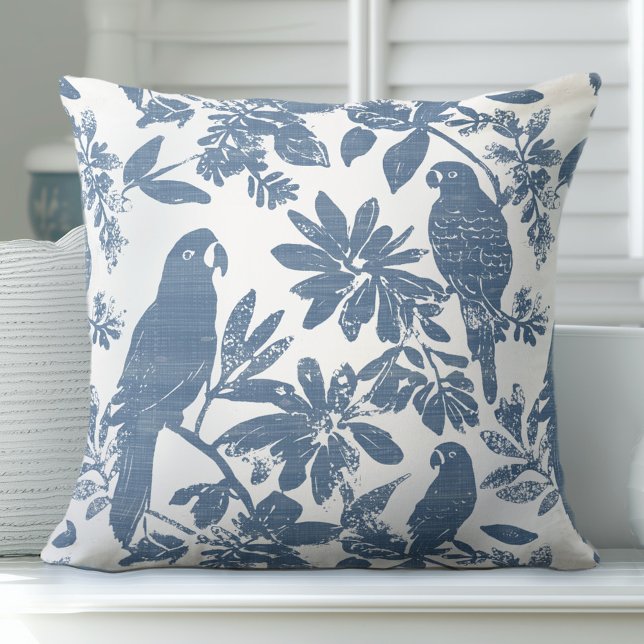 Tropical Parrots Blue & White Throw Pillow (Creator Uploaded)