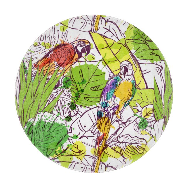 Tropical Parrots Cutting Board (Front)