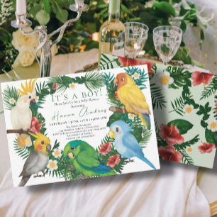 Tropical Parrots exotic birds Boy Baby Shower Invitation