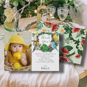 Tropical Parrots Exotic Greenery Birthday Photo Thank You Card