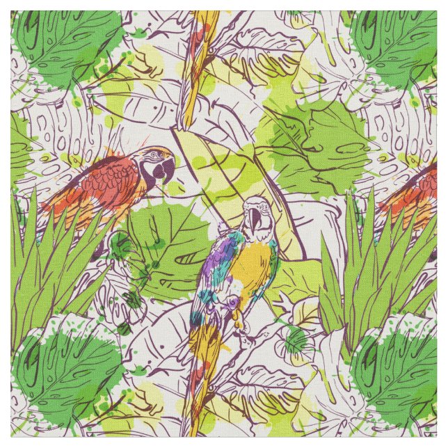 Tropical Parrots Fabric (Close Up)