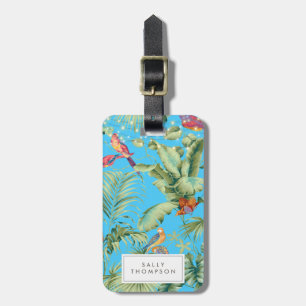 tropical parrots floral lights luggage tag label