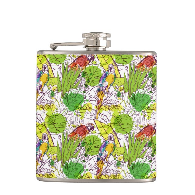 Tropical Parrots Hip Flask (Front)