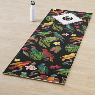 Tropical Parrots Leaves, Flowers Business Logo Yoga Mat