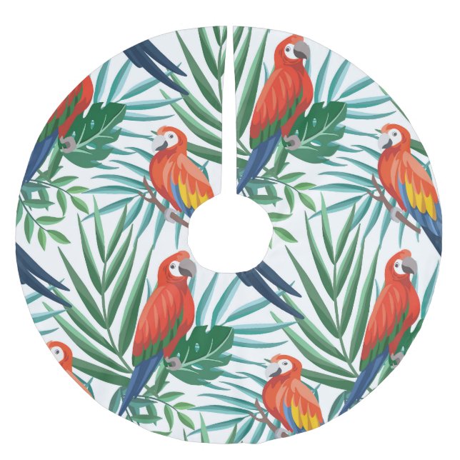 Tropical Parrots: Lush Palm Seamless Brushed Polyester Tree Skirt (Front)