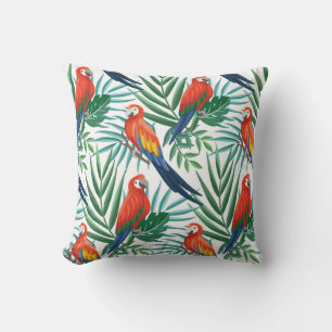 Tropical Parrots: Lush Palm Seamless Cushion