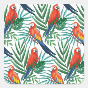 Tropical Parrots: Lush Palm Seamless Square Sticker