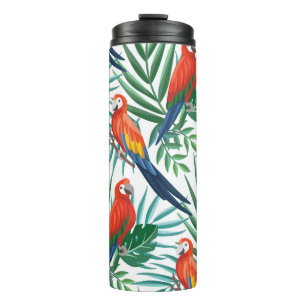 Tropical Parrots: Lush Palm Seamless Thermal Tumbler
