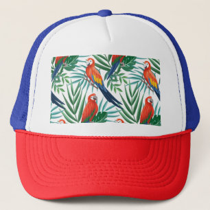 Tropical Parrots: Lush Palm Seamless Trucker Hat