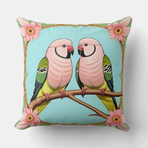Tropical Parrots on Flowering Branch Cushion