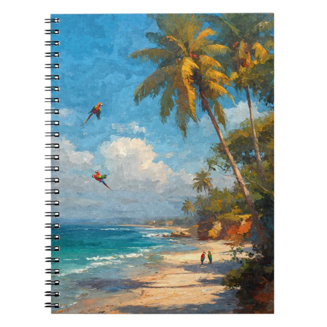 Tropical Parrots Palm Beach Paradise Art Notebook (Front)