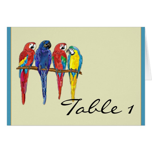 Tropical Parrots Table Number tent card (Front Horizontal)