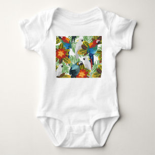 Tropical parrots, vintage seamless pattern. baby bodysuit