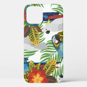 Tropical parrots, vintage seamless pattern. iPhone 12 case