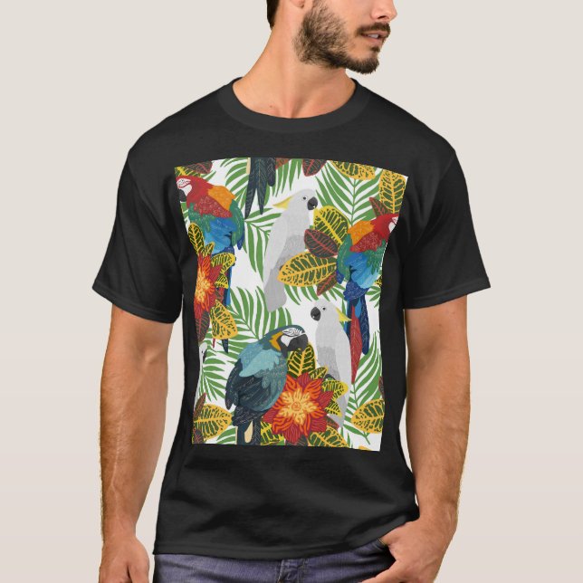 Tropical parrots, vintage seamless pattern. T-Shirt (Front)