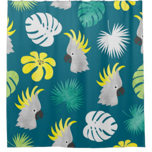 Tropical Parrots: Watercolor Summer Scene Shower Curtain