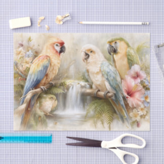 Tropical Parrots Waterfall Decoupage Tissue Paper