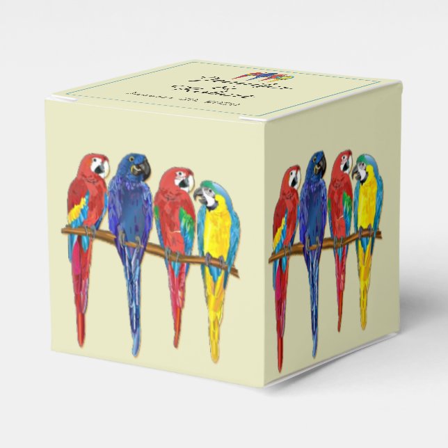 Tropical Parrots Wedding Favour Box (Front Side)
