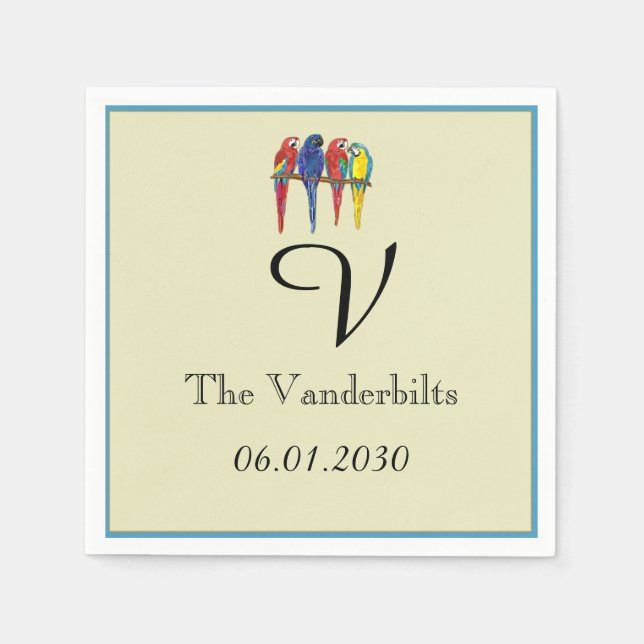 Tropical Parrots Wedding Napkin (Front)
