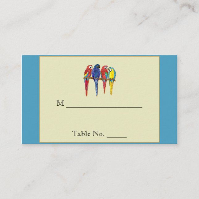 Tropical Parrots Wedding Place Cards (Front)