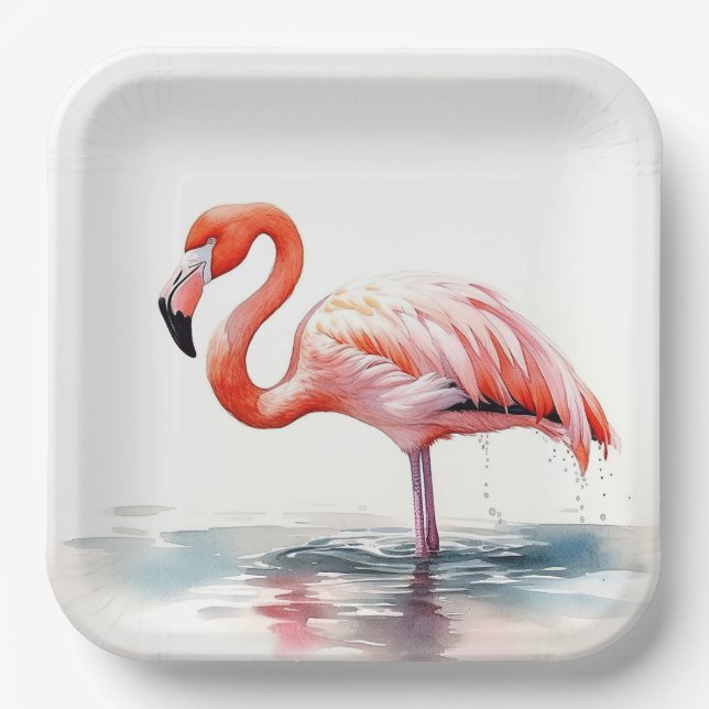 Tropical Party Flamingo Paper Plate (Front)