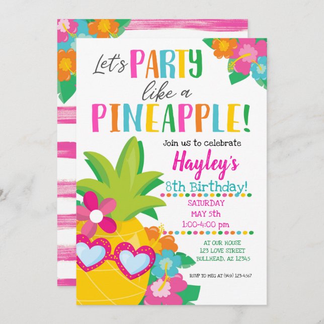 Tropical Party Like a Pineapple Luau Invitation (Front/Back)