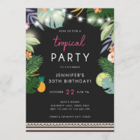 Tropical Party Luau Aloha Pink Birthday Invitation