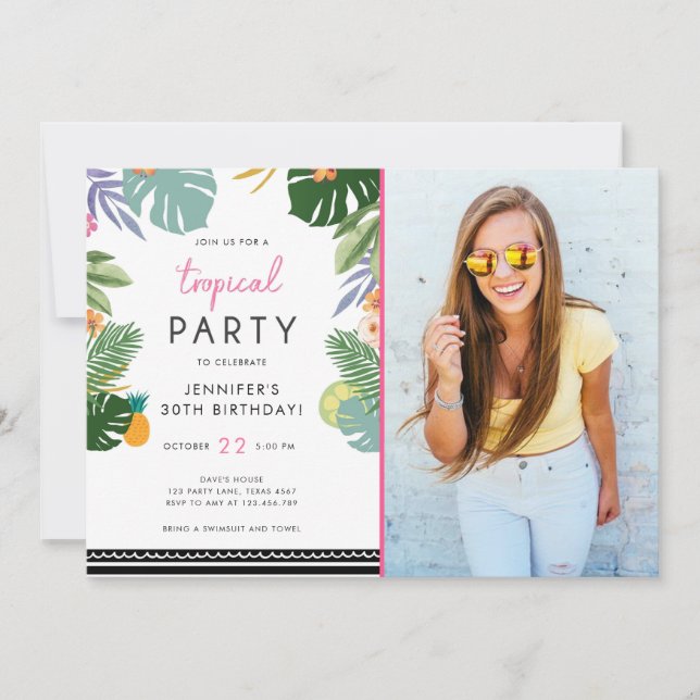 Tropical Party Luau Aloha Pink Birthday Invitation (Front)