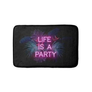 Tropical party, neon palm leaves. bath mat