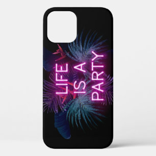 Tropical party, neon palm leaves. iPhone 12 case