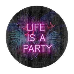 Tropical party, neon palm leaves. cutting board